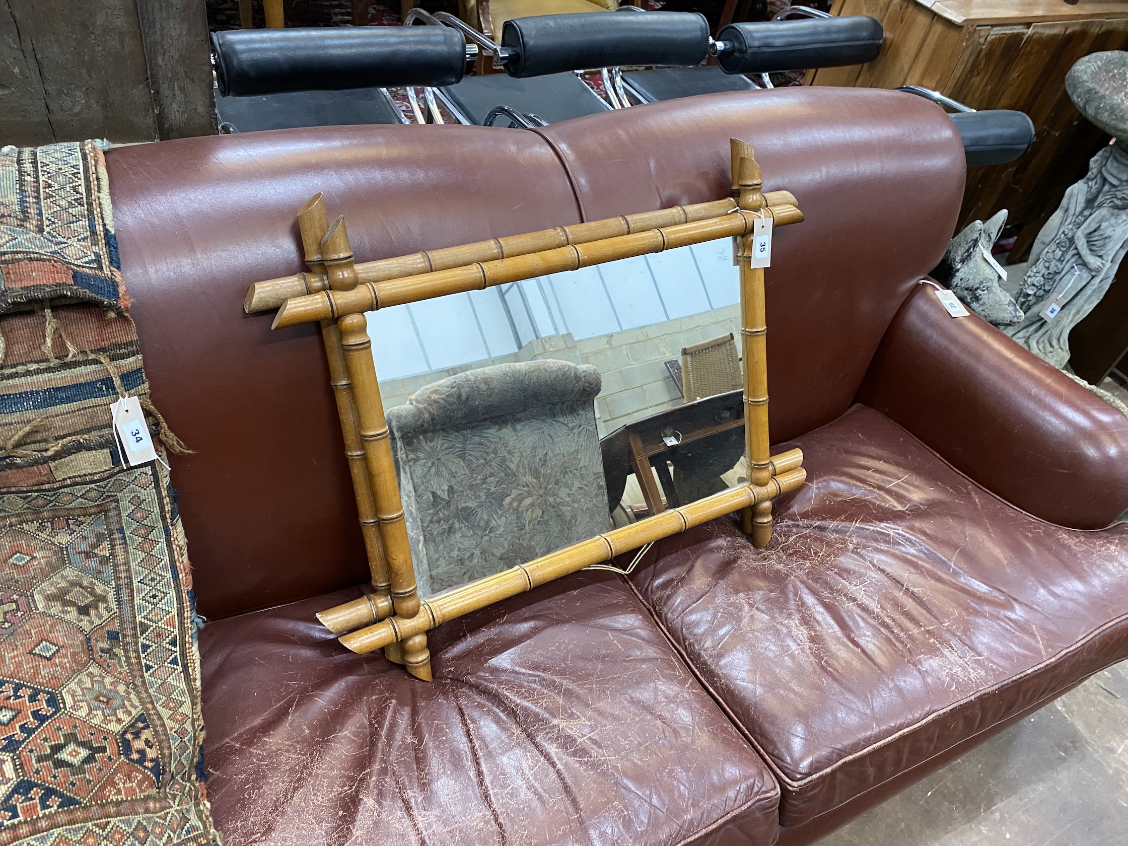 A near pair of late 19th century rectangular faux bamboo wall mirrors, 82 x 63cm